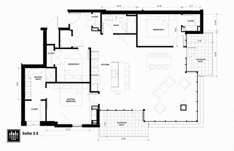 Floor plan for 3 beds, 2 baths, 1542 sqft